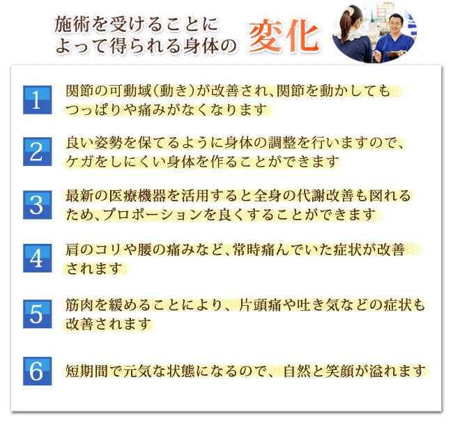 施術を受けることに よって得られる身体の変化