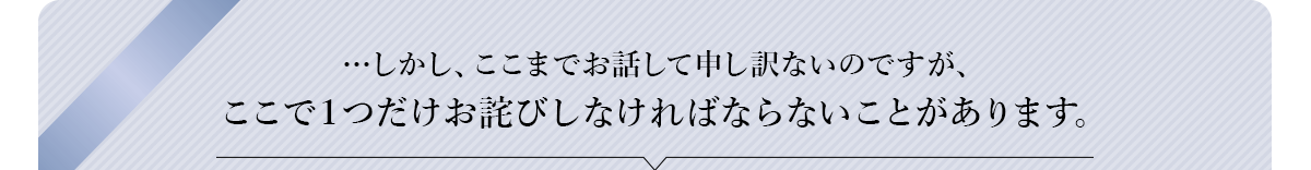 …しかし、ここまでお話して申し訳ないのですが、
            ここで１つだけお詫びしなければならないことがあります。