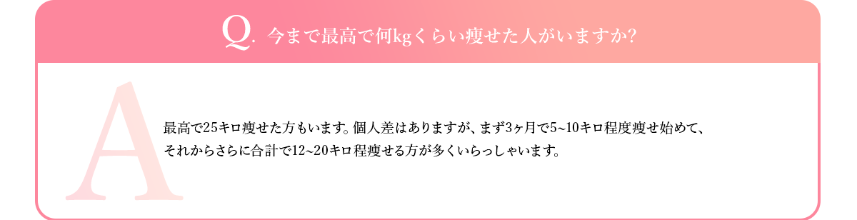 Q.  今まで最高で何kgくらい痩せた人がいますか?