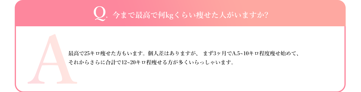 Q.  今まで最高で何kgくらい痩せた人がいますか?