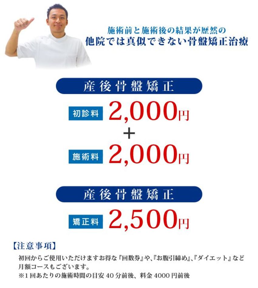産後骨盤矯正料金表